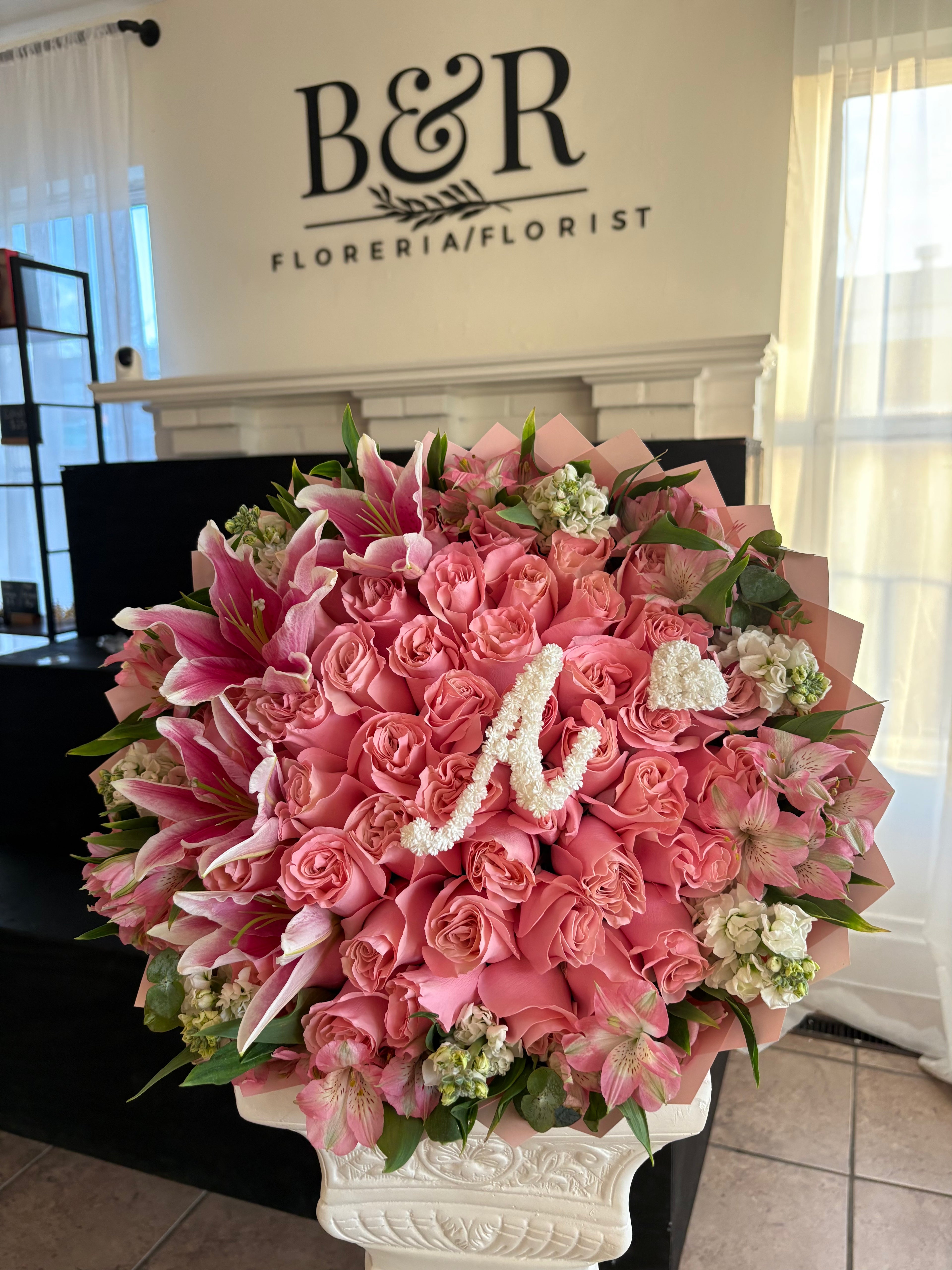 Roses with Initial and Lily Border